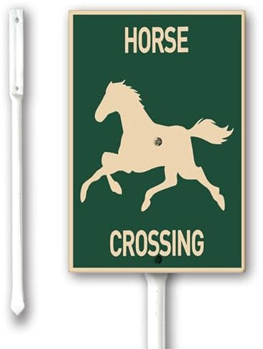 Geroclonup Divertente cartello da giardino con cavallo che attraversa 20 x 30 cm, in alluminio, impermeabile, con paletto, 32 cm