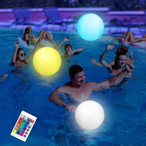mizikuu LED Leuchtender Wasserball, 16'' LED Aufblasbarer Wasserball Pool Spielzeug mit 16 Farben Licht und 4 Lichtmodi Beachbälle Pool Spiele Strandparty Outdoor Spiele für Erwachsene Kinder