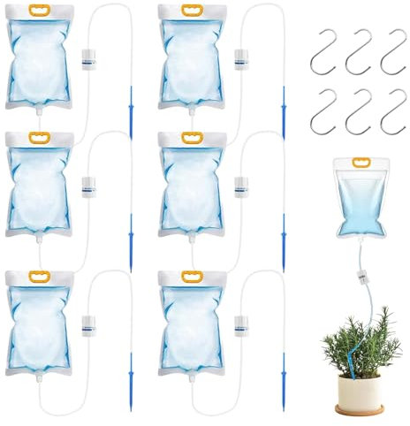 3.5L Drip Irrigation Bags with Adjustable Control Valve Switch, 6 Pcs Plant Drip Irrigation Kit with Adjustable Flow Automatic Plant Irrigation System for Indoor and Outdoor Potted Plant