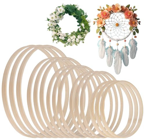 15 Pezzi Anelli a Cerchio in Legno 10/13/15/18/20 cm Anelli in Legno di Bambù, Bambù Naturale Cerchi Legno per Decorazioni Bricolage, Macramè, Ghirlande Nuziali, Artigianato da Appendere alla Parete