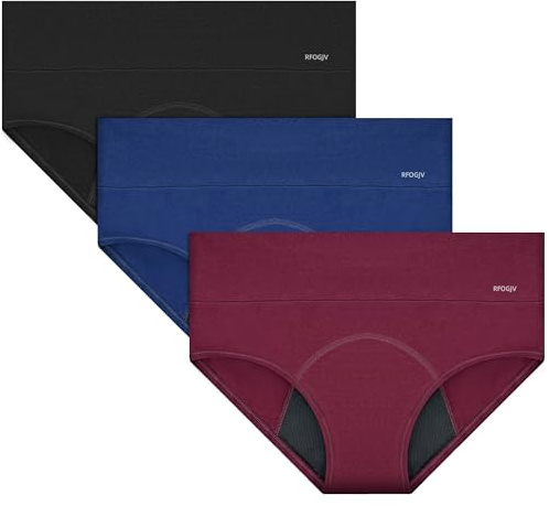 RFOGJV Mutande Mestruali Donna Cotone, Slip Assorbenti 4 Strati Vita Alta Ciclo Mutande Mestruale Adolescenti - Riutilizzabili Anti Perdite Lavabili Traspiranti, 3 Pack, Multicolore, L
