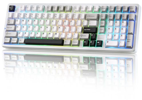 YUNZII AL98 trådlöst mekaniskt gamer-tangentbord i aluminium (vit, Cocoa Cream V2)