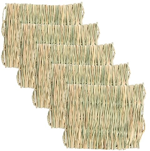 UPKOCH 5piezas Estera de Hierba para Conejos Tejida de Paja Natural Pequeña y Cómoda para Jaulas de Conejos Cobayas y Roedores
