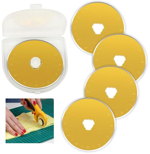 5 Pcs Titanium Coated Rotary Cutter Blades 45mm, Rotary Cutter Circular Fabric Blades, Universal Replacement Rotary Cutter Blades for Truecut/DAFA/Dremel/OLFA for Quilting Scrapbooking Sewing