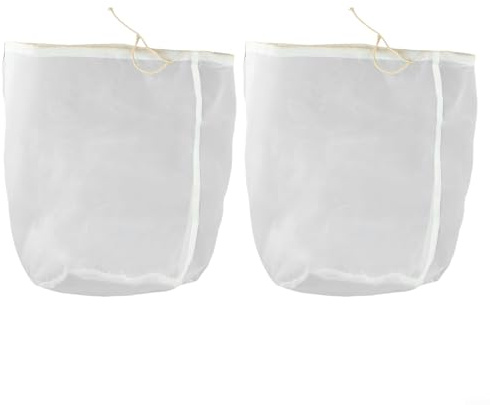 Jonikuper Confezione da 2 sacchetti in nylon a maglia fine da 20 x 30 cm, per produzione di latte di noci e succhi, riutilizzabili con coulisse (200 micron)
