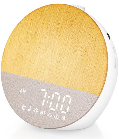 Uwithm Despertador Luz Natural, Despertador Amanecer, Reloj Despertador Digital Doble, Altavoz Bluetooth, Máquina Ruido Blanco con 30 Sonidos Calmantes, 20 Brillos, Lamparas Mesita Noche en 18 Colores
