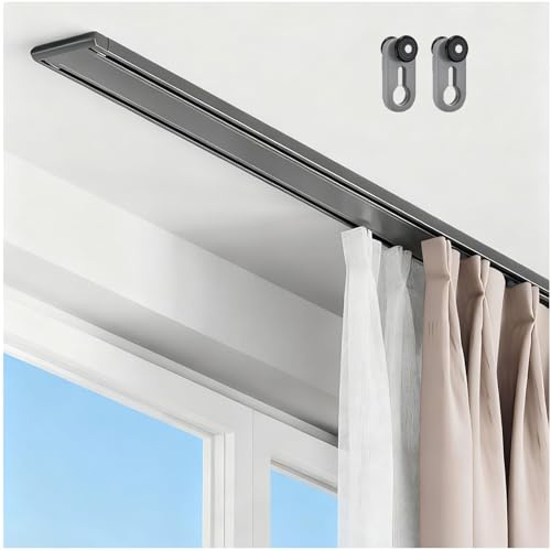 Asta per tenda a 2 corsie silenziosa in alluminio, 1,2-6 m, regolabile, montaggio a soffitto per balconi e divisori, colore grigio, lunghezza 3,6 m