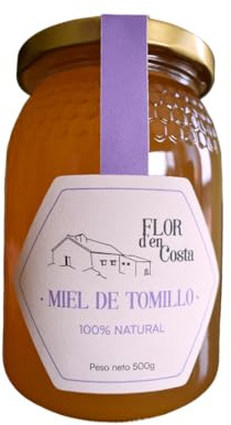 FLOR d'en Costa | Miel Cruda de Tomillo | Tarro de Cristal de 500g | Pura de Abeja | Directa del Apicultor a tu Mesa | Sin Pasteurizar ni Aditivos ni Azucares | Cosecha Artesanal | 100% Natural