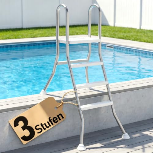Suusolny Escalera para piscina de 3 escalones fabricada en acero inoxidable 304, escalera antideslizante para piscina, ayuda de entrada móvil para piscinas parcialmente empotradas con una profundidad