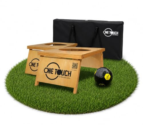 OneTouch Ensemble de football Cornhole en bois – Jeu complet de football d'extérieur avec 2 planches de football de qualité supérieure et sac de transport – Jeu de cible de football pour jardin, club