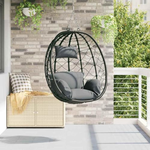 Kaloriko Chaise Suspendue Anthracite en polyrotin, 91,5 x 54,5 x 107 cm, Fauteuil Suspendu Pliable avec Coussin et Appui-tête, balancelle pour Jardin, terrasse, Balcon, intérieur extérieur