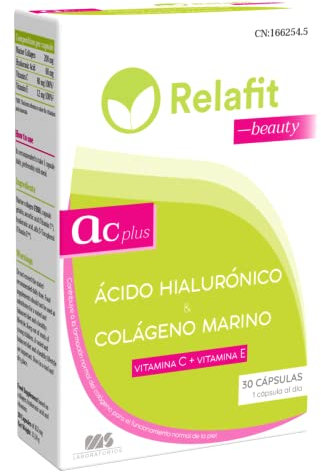 Ácido Hialurónico + Colágeno Marino con Vitamina C y E | Relafit | 30 cápsulas | Contribuye a la formación normal del colágeno.