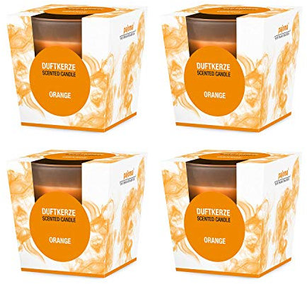 pajoma® Duftkerze 4er Set, Orange - im satinierten Glas | 4x 120g Wachsgewicht, Brenndauer: 25 Stunden, in edler Geschenkverpackung | Premium Qualität