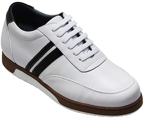CALTO, Scarpe da uomo con rialzo invisibile che aumentano l'altezza, in pelle bianca, con lacci, leggere, modello: Sneakers casual classiche - Y2821 - 7,1 cm più alte, bianco, 42 EU