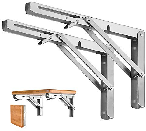 Storystore Folding Shelf Brackets - 10 Inch Heavy Duty Stainless Steel Collapsible Shelf Bracket for Bench Table, Space Saving DIY Bracket, Max Load: 550lb （2 PCS）