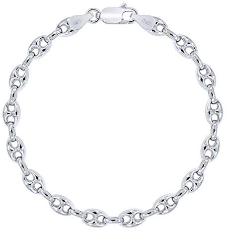 PLANETYS - Hohl Kaffeebohne Bohnenkette Armband 925 Sterling Silber rhodiniert - 6.2 mm Breite