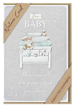 bsb - Glückwunschkarte zur Geburt Baby - Nature Card - Nachhaltige Karten - Glückwunschkarten mit Umschlag - Junge & Mädchen - 11,5 x 17 cm