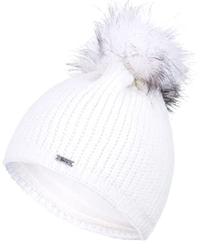 Faera Mütze Damen Glantzgarn Bommelmütze Wintermütze Leichter Glitzer gefüttert Winter Futter Beanie Mädchen 77, Farbe:Weiß
