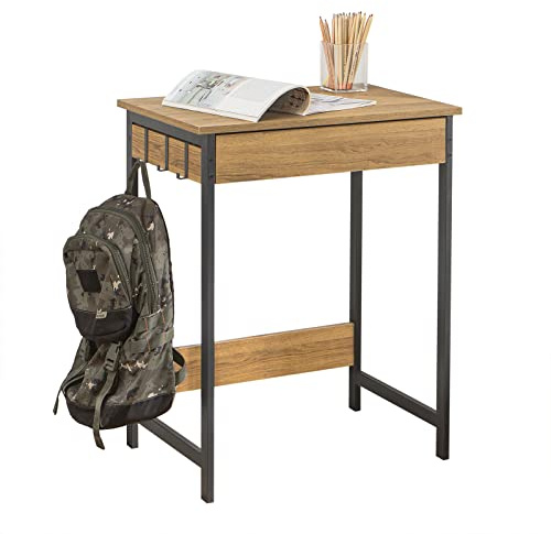 SoBuy Kompakter Schreibtisch Computertisch mit 1 Schublade und 2 Haken Kleiner Tisch für Homeoffice Arbeitstisch PC Tisch Möbel fürs Arbeitszimmer Natur 60x77x40cm FWT43-N