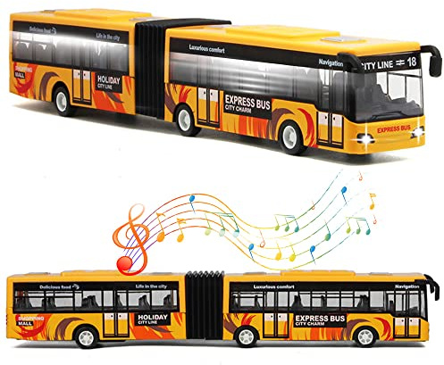 Crelloci City Bus Toy for Kids, Die Cast Alloy Pull Back Vehicles, Metro Articulated Electric Bus with Sounds and Lights, Model Cars Toys Educational Gift for Kids Boys Girls Ages 3+