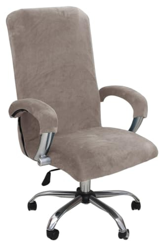 KAYBTNT Housse de Fauteuil de Bureau en Velours, Housse de Chaise de Bureau Extensible avec Housse Accoudoir, Universel Housse pour Fauteuil de Bureau Dossier Haut, Lavable,Taupe,XLarge