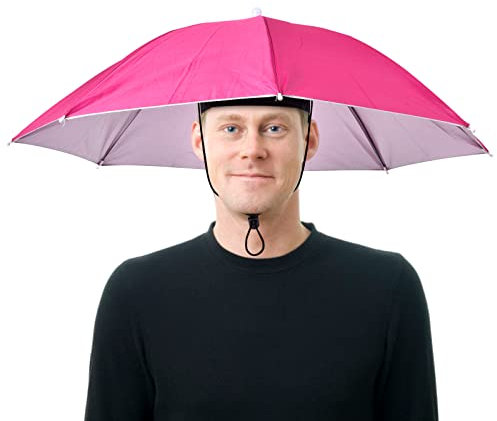 Fulenyi Umbrella Hat Head Cap Anti-UV Novelty Adult Child Hat Festival Hat Portable Waterproof Hands Umbrella Hat for Fishing Hiking Beach Hiking Hiking, Pink-red, 1