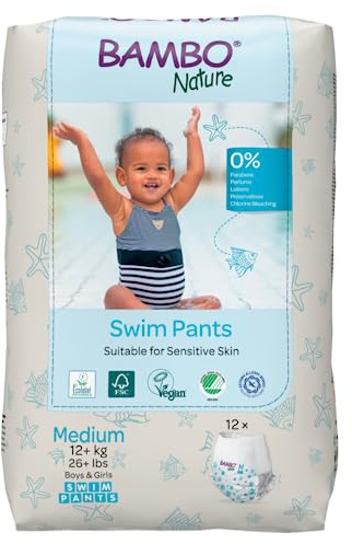 Bambo Nature Premium Swim Nappy Pants Medium Size (12+ kg), Disposable and Eco-Labelled, Perfect Swimming Nappies for Water Activities, Swim Nappies for Babies