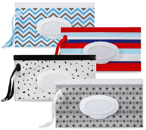 PandaEar 4er Pack Baby Feuchttücher Tasche für Unterwegs, Wiederverwendbarer Feuchttücher Verschluss Behälter, Feuchttücher Halterung, Tragbarer Feuchttücherbox