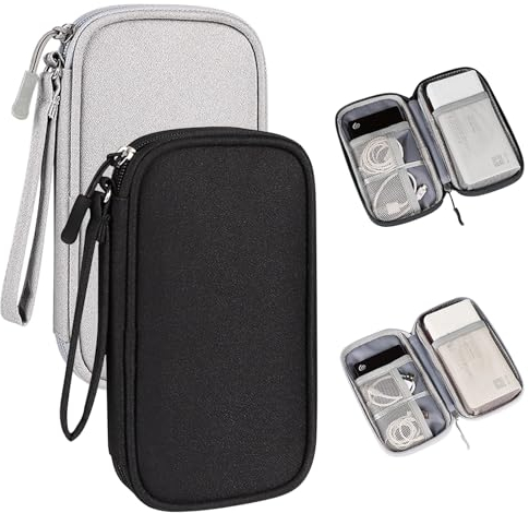 Keboyoe 2 Stück Kabelorganizer Tasche Reise Klein Elektronische Tasche Organizer Kabeltasche Reise Elektronik Zubehör Tasche für Ladekabel Handy,Powerbank,USB Sticks, Kabel (Schwarz, Grey)