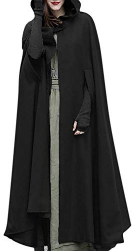 Mittelalter Kostüm Damen Wollen Umhang mit Kapuze Vintage Einfarbig Poncho Robe Halloween Kostüm Leichte Trenchcoat Winddichte Jacke Cape Mantel Strickjacke Herbst Winter Mittelalterliche Kleidung