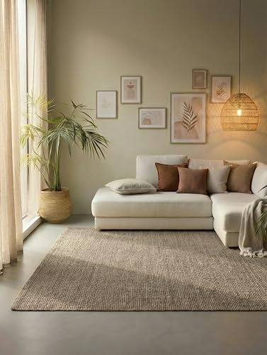 Hanse Home Alfombra de Yute para Salón, 100% Yute Natural, Tejida a Mano, Respetuosa con el Medio Ambiente, Fibra Bohemia, para Dormitorio, Comedor, Color Gris Natural, Marrón, 120