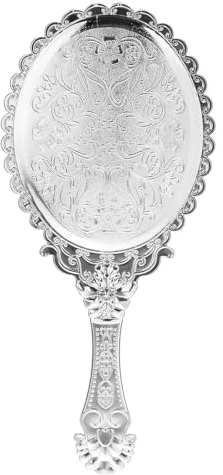 Handspiegel mit Griff Retro, Handspiegel Silber, Tragbarer Kosmetikspiegel mit Griff, Kunststoff Handspiegel mit Griff Oval für Friseur Make Up Zuhause Reise