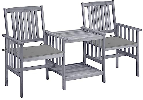 KTHLBRH Ensemble de meubles de jardin, de terrasse, de balcon, de jardin, avec table à thé et coussins, en bois massif d'acacia