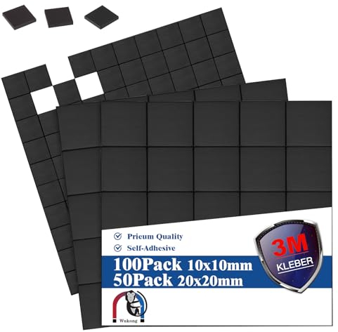 Wukong Magnetplättchen selbstklebend 150 Stück - 3M Kleber, 10x10mm & 20x20mm, Selbstklebende Magnete Flache Magnete, Flexible Magnetfolie selbstklebend für Fotos & mehr