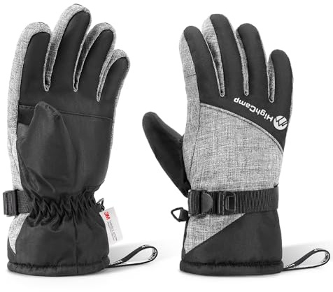 HIGHCAMP Kids Waterproof Winter Gloves 3M Thinsulate with Reflector for Boys Girls Snow Ski Riding Grey,L(8-10Y)
