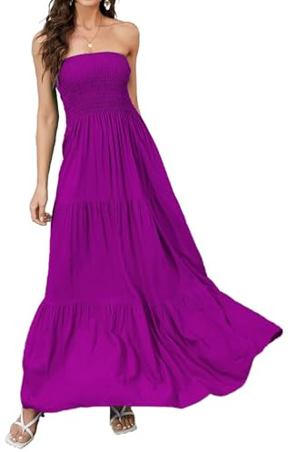Daenery Maxi Dress Senza Spalline da Donna Floreale off Shoulder Tube Top Casual Beach Party Abito Lungo