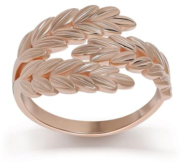 Meissa Anillo Ajustable de Hoja en Plata de Ley 925 para Mujeres, Anillo Espiral Abierto Anillo Delicado con Hoja Dorada Joyería Hecha a Mano, Oro Rosado