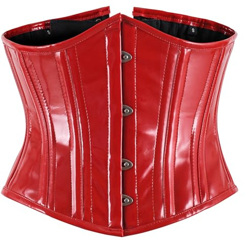 BIDMOOR Underbust Corset 2 Layer Steel Boned Corset Heavy Duty Waist Trainer, Hourglass Body Shaper, Red-pvc, Medium