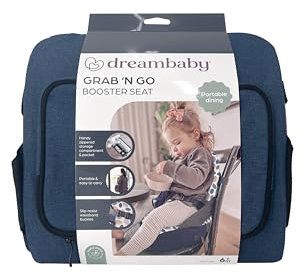 Dreambaby Grab ‘N Go Kids Booster Seat – Portable Travel Toddler High Chair for Dining (6M-3Y) with Storage & Shoulder Strap – Lightweight and Compact