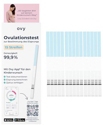 Ovy® Ovulationstest zum Nachweis des Eisprungs | 15 LH Eisprung Test-Streifen | Fruchtbarkeitstest für Frauen | als Kinderwunsch Hilfsmittel und zum schwanger werden