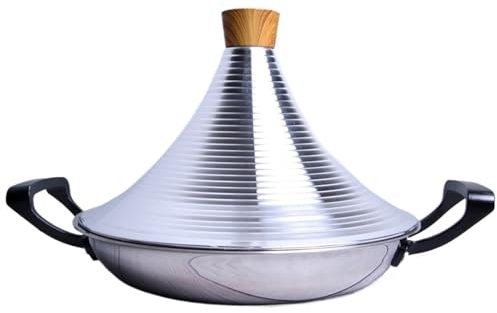 Marockansk tajine i gjutjärn, tajine i rostfritt stål, koreansk bakplåt med koniskt lock, kompatibel med induktionshällar, lämplig bufféservis (28 cm)