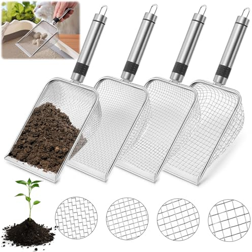 4 colino da giardino, colino per compost, colino per terra, colino da giardino, colino per compost con manico, setaccio da giardino, paletta da 2/2,8/3,8/5 mm, setaccio da giardino in acciaio inox