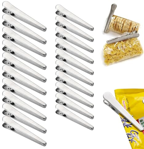 DHSWNNG 20PCS Acier Inoxydable Clips, 2 Tailles Pince Alimentaire Pince de Fermeture Reutilisable Pinces pour Fermer et Garder Frais Cuisine