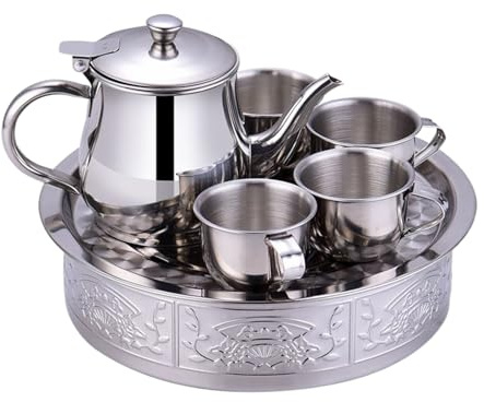 Service À Thé En Acier Inoxydable Pour Eñfants – Ensemble Théière Et Tasse, Bec Long, Mini Verres, Kit De Service Adapté Aux Eñfants | Option De Jeu De Rôle Amusante Pour Les Garçons Et Les Filles, Le