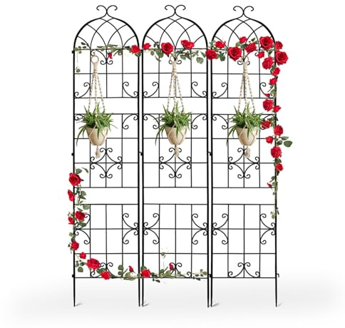 UNHO Soportes Metálicos para Plantas Trepadoras - Juego de 3 Piezas, 220 x 47.5cm, Enrejado de Metal para Patio, Césped, Jardín
