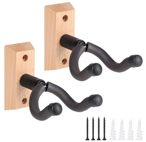 DBREAKS Gitarrhållare för väggen, gitarrväggfäste 2-pack, hårt trä, U-formad gitarrvägghållare, för akustisk gitarr, elgitarr, bas, bokträ, gitarrtillbehör