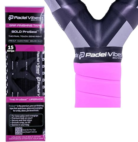 Padel Vibes BOLD ProSeal - Cinta de acabado de agarre | Tiras de sellado precortadas para pádel, tenis, squash, bádminton | Para empuñaduras y sobreagarres de repuesto | Acabado de nivel profesional