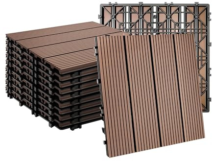 Relaxdays Piastrelle WPC Effetto Legno, 11 pz, 30x30 cm, Balcone/terrazza, clic, 1 m²