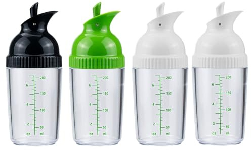 Reeatel Confezione da 4 Shaker per Condimenti per Insalata, 7 Once Dressing Mixer Shaker Bottles, Nero, Bianco e Verde