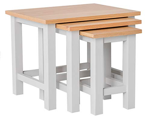 RoselandFurniture Farro Grey Nest Of Tables with Oak Set of 3 Nesting Coffee Tables, Painted Solid Wooden Small Contemporary Occasional Nested Side Lamp Stands for Living Room | Fully Assembled